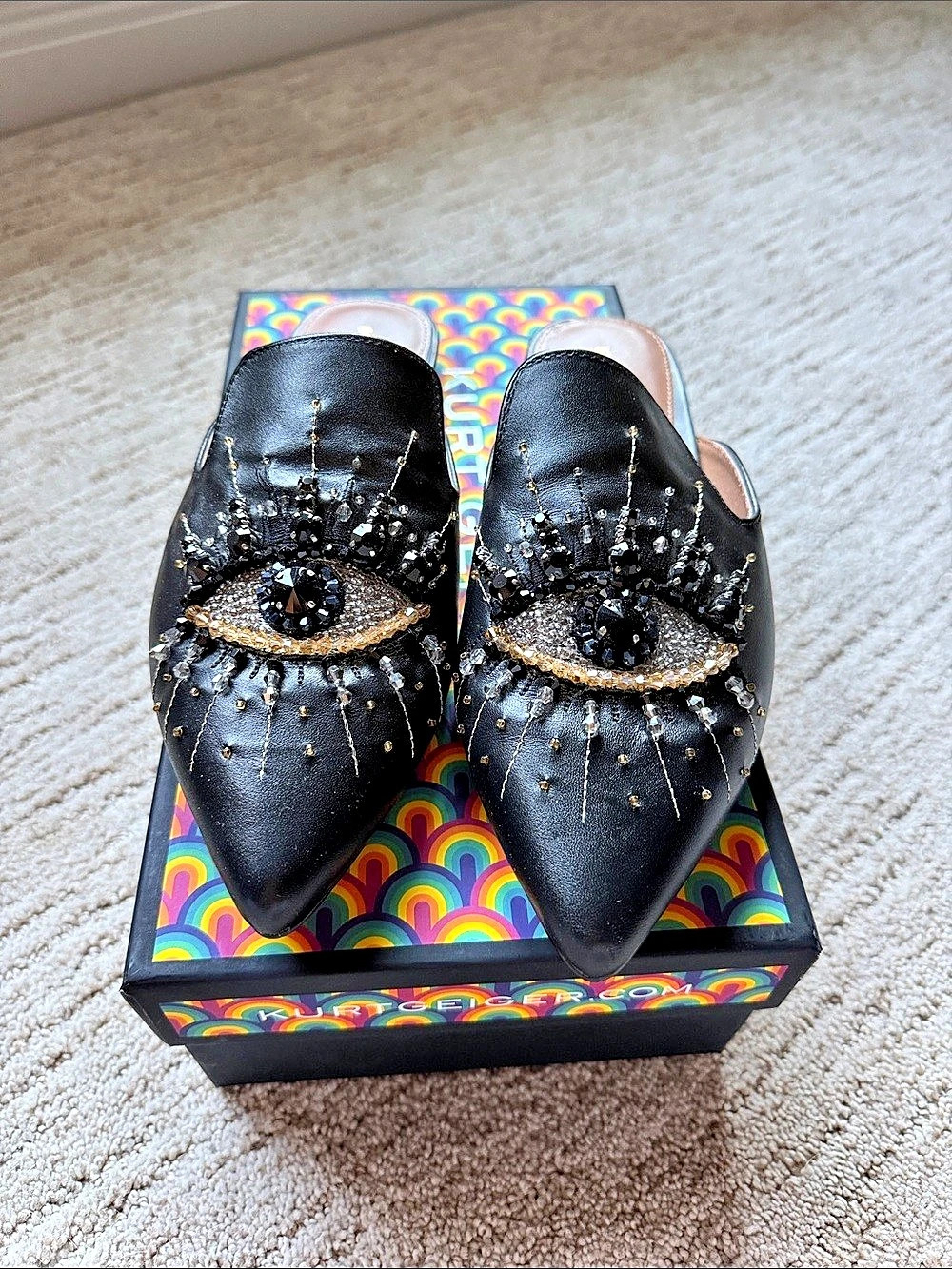 Kurt Geiger Olive Eye Embellished Black Mules US 8
